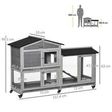 PawHut Small Animal Hutch With Wheels, Dwarf Rabbit Hutch, Outdoor Run, Asphalt Roof, Small Animal House, Dwarf Rabbit Run, Two-Story, Fir Wood, Steel, Grey, 157.4 X 53 X 99.5 Cm-XY683466 - D51-314LG - View 8