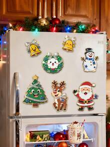 7pcs Christmas Refrigerator Magnets, Acrylic Flat Magnetic Decorative Pieces, Including High-Definition Santa Claus, Christmas Tree, Snowman, Reindeer, Bell Patterns. Suitable For Refrigerator, Car And Storefront, Creating Holiday Atmosphere, Can Be Used As Small Gifts For Family And Friends - Multicolor - View 6