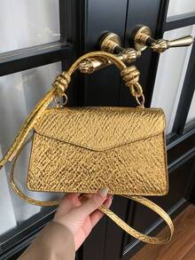 1件女款時尚通勤純色單肩包，便攜多功能奢華斜挎包，適合約會、通勤、聚會、工作 - 金色 - 查看 7