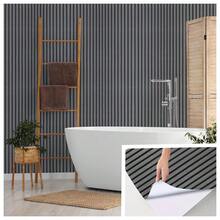 Dunkelgraue vertikal gestreifte Holzmaserung Tapete, linear gestreifte Holzmaserung selbstklebende abnehmbare Tapete, mieterfreundlicher dekorativer Aufkleber, geeignet für Kaminhintergrundwand, Badezimmerschrank, Wohnzimmermöbel - graue Holzleisten - Übersicht 2