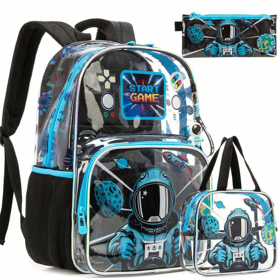 Boys & Girls Transparent Backpack With Lunch Bag Set, Suitable For Preschool And Elementary School Children - Children's Schoolbag - View 1