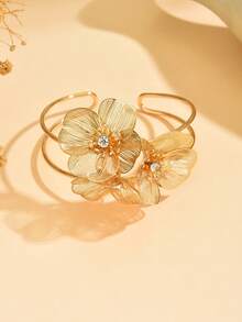 1 pieza Pulsera de moda elegante y dulce con flor 3D de estambre de strass súper brillante, pulsera exquisita de alta gama para mujer, adecuada para uso diario, salidas, vacaciones, fiestas de moda y citas - Multicolor - Ver 3