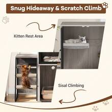 Soonbuy Cat Litter Box Enclosure Furniture,Hidden Litter Box Furniture With Shelf&Ladder,Double Litter Box Cabinet For Large Cats,Easy To Clean - Grey - View 3