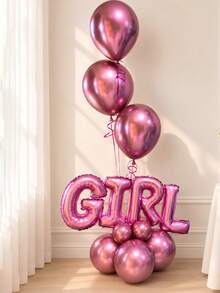 12pcs Boy & Girl Balloon Set, Blue & Pink "BOY" "GIRL" Letter Balloons, Metallic Blue & Magenta Latex Balloons, Suitable For Birthday Party, Baby Shower, Gender Reveal Party Decoration - Multicolor - View 2