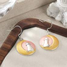 New Fashion Cute Dog Moon Round Dangle Earrings, Adorable Pet Animal Jewelry, Versatile For Daily, Wedding, Party, Date, Perfect Birthday Holiday Gift For Women - Gold - View 5