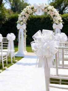 20/16/12/8/2件組婚禮蝴蝶結球花裝飾，白色蝴蝶結流蘇裝飾，婚車裝飾，婚禮椅背裝飾，適用於婚車門把手裝飾、生日派對、節日活動、週年紀念、禮物包裝裝飾、婚禮派對裝飾 - 查看 6