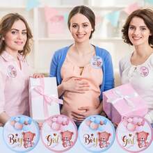 Set, Gender Reveal Button Badges Team Button Bear Themed Party Supplies Pink And Blue Team Pins For Guests Parent-To-Be Celebration Souvenirs Voting Brooch Decoration - Style 1 - View 3