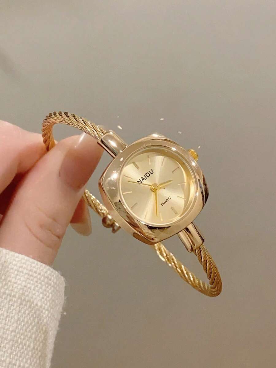 1件方形金色女士石英手錶手鍊,極簡時尚優雅,適合日常佩戴,節日禮物首選 - 金色 - 查看 1