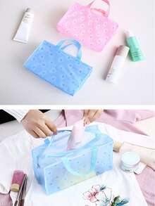 1pc/3pcs Floral Print Waterproof Transparent Toiletry Bag, Portable Travel Organizer, Makeup Bag, Multi-Functional Storage Bag, Large Capacity, Suitable For Vacation, Beach, Bathroom, Bedroom And More,Bedroom Room Decor,Back To School - Multicolor - View 2