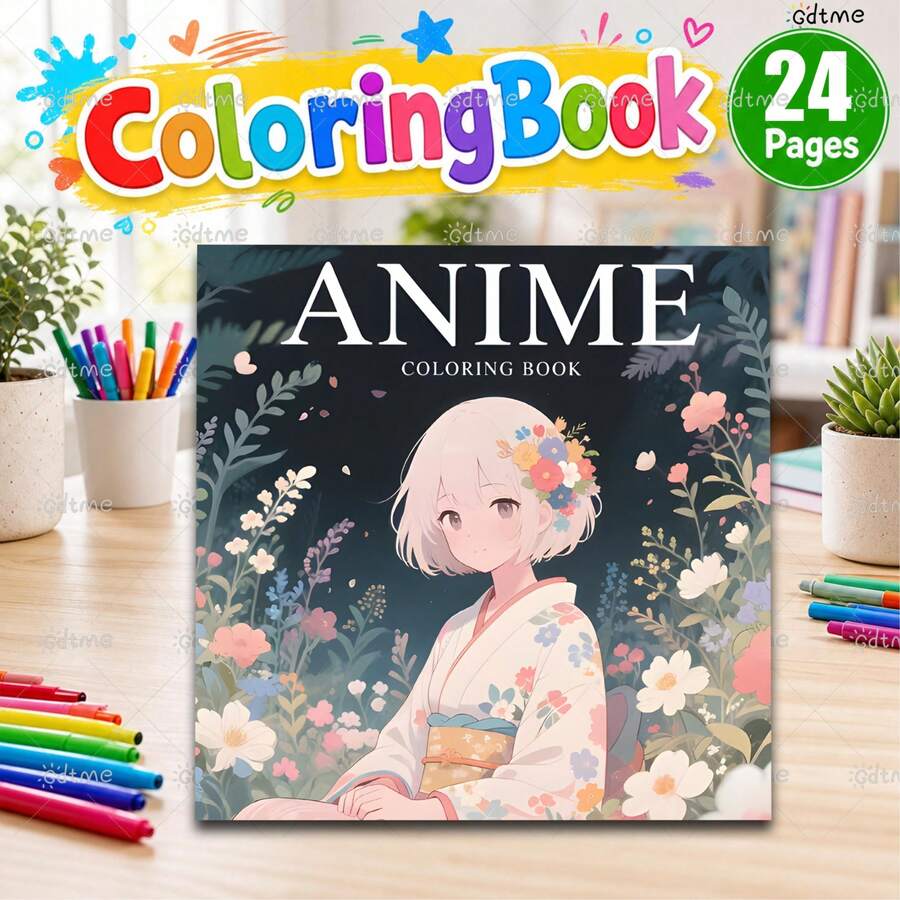 GDTME Anime Coloring Book, Suitable For All Ages Art & School Supplies, 24 Pages, Perfect For Graduation, Summer Break, Halloween, Thanksgiving, Christmas, Birthday And Back To School Gifts, Includes 5 Random Decorative Stickers - Coloring Book - View 1