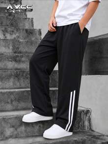 1pc Boys' American Retro Wide Leg Loose Straight Casual Sweatpants - Black - View 1