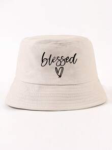 1件女款時尚字母「Blessed」愛心圖案百搭漁夫帽，簡約休閒風，戶外騎行防曬帽，適合日常使用 - blessed愛心漁夫帽 - 查看 31