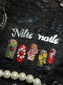 10pcs Handmade Fully Covered Medium Square Cute Ladybug Press On Nails, Red Nails, Sweet Spring Cottagecore Y2K Style False Nail,Detachable And Reusable,Suitable For Party,Spring Outing,Birthday Gathering,Daily Styling,With Jelly Glue And Nail File - 紅色 - 查看 4