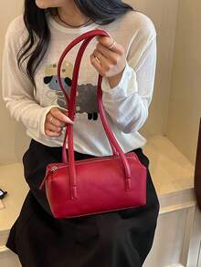 Versatile Minimalist Shoulder Bag, Fresh Sweet Large Capacity Underarm Bag, Niche Design Casual Commute Pillow Bag - Red - View 1