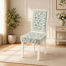 1/4/5/6/7pcs Light Blue Ocean Shell & Starfish Pattern Printed Chair Covers/Chair Slipcovers Set, Suitable For Indoor Home, Restaurant, Hotel, Ideal For Modern Daily Decoration. Tablecloth Fits Square Dining Table, Elastic Chair Covers Are Washable. - Multicolor - View 7