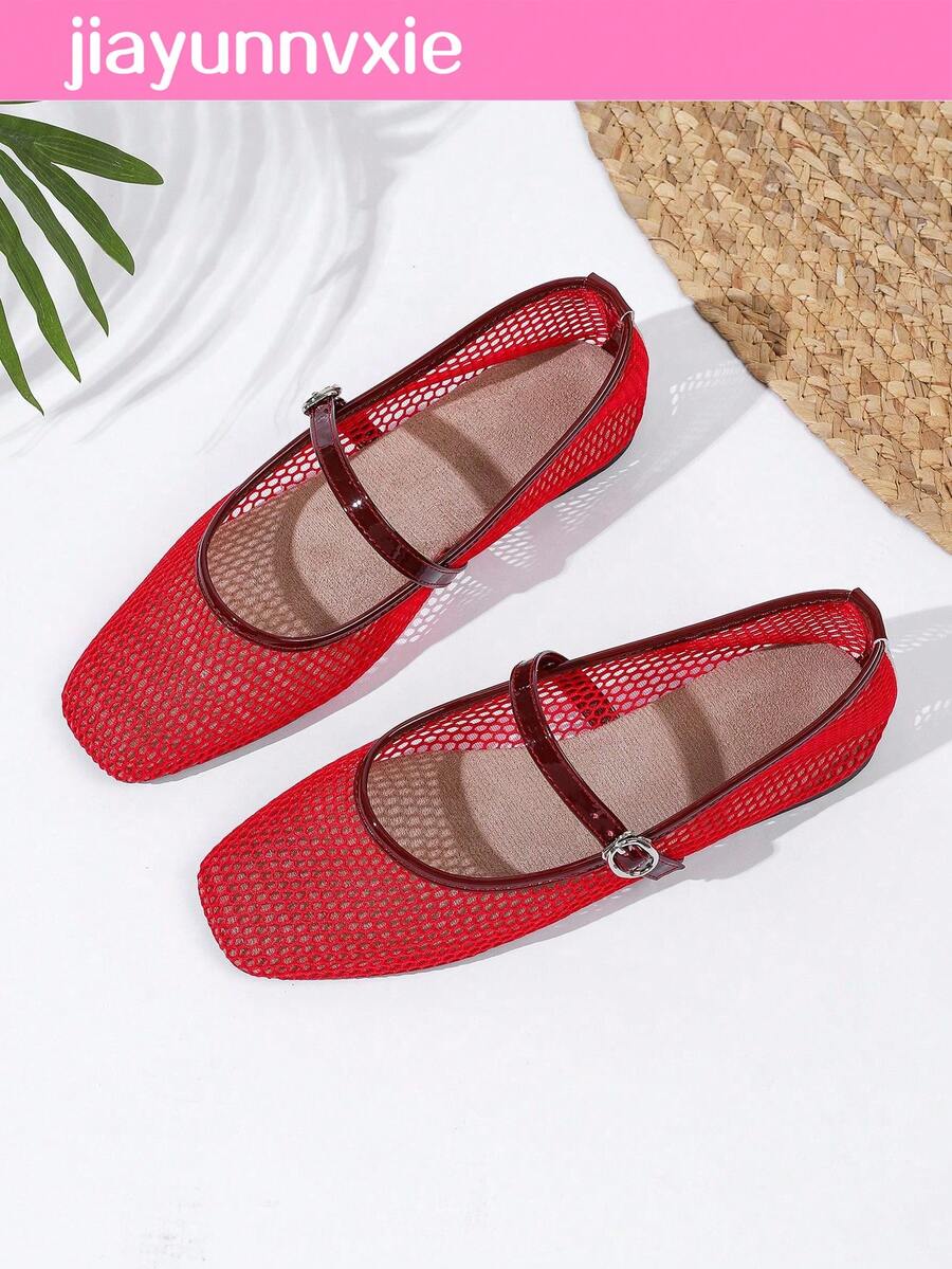 Women's Mesh Ballet Flats, Breathable Casual Square Toe, Fashionable Comfortable Soft Bottom Flat Shoes