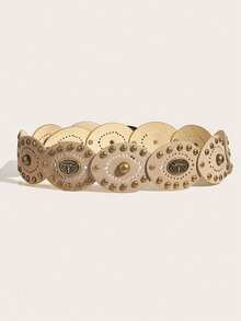1 pieza Cinturón de mujer de ante beige con cabeza de toro BOHO con tachuelas, cinturón estilo punk occidental con hebilla de cabeza de toro de bronce y patchwork, cinturón de chica Y2k, cinturón de vaquero, cinturones para vestidos de mujer, cinturones occidentales para mujer, cinturón con tachuelas, combina con vestidos, jeans, ropa casual, adecuado para fiestas, rodeo vaquero, campus, regalo de vacaciones, verano - Beis - Ver 2