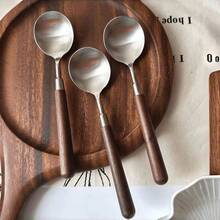 3pcs Walnut Handle Stainless Steel Spoons, Minimalist Texture, Tableware For Home And Western Dining - View 11