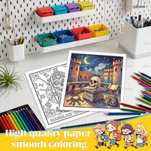 GDTME 2027 New Adult Coloring Book, 1 Book 24 Pages 20cm X 20cm, Pearlescent Glossy Cover 120g Thick Inner Paper, Bloody Zombie Skull Splatter Graffiti Dark Horror Line Art, Stress Relief Creative Painting Activity, School Supplies, Christmas Halloween Room Decor, Holiday Gift For Art Lovers - XJ-676. Sugar Skull Painting - View 3
