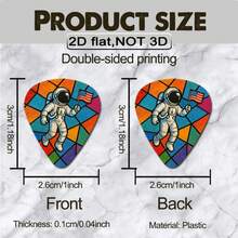 6pcs 2D Flat Printed Color-Block Glass Pattern Astronaut Holding USA Flag Theme Guitar Picks, Thin Smooth Wear-Resistant Musical Instrument Picks, Compatible With Acoustic/Electric Guitar Bass, For Beginners Musicians Practice Rock Performance Collection Holiday Memorial Gift - Multicolor - View 2