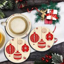 Merry Christmas 2D Printed Coaster Set, Christmas Bell Element Design, Suitable For Home Kitchen Decor Accessories, Outdoor Garden Supplies, Various Holiday Parties, Christmas Gifts - PET Coaster - 1890 - View 4