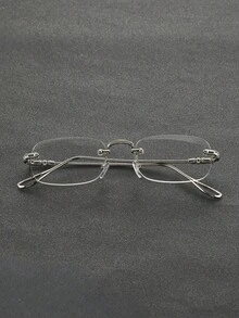 A Pair Of Modern Minimalist Style, Elegantly Designed And Popular Rimless Rectangular Men's Glasses With Transparent Lenses, Suitable For Daily Life, Street Outings, Office Work, Reading, Watching TV, Gaming, Calling, Business Casual And Other Occasions, A Fashionable Accessory. - Clear - View 4