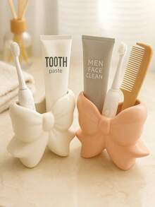 1pc Bowknot Toothbrush Holder, Cute Pink Decorative Bathroom Toothbrush Storage Organizer, Suitable For Vanity Countertop - Multicolor - View 7