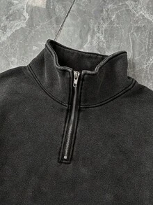 Women's Autumn/Winter Washed Zip-Up Casual Loose Long Sleeve Sweatshirt - Black - View 4