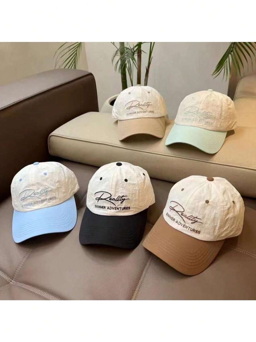 Embroidered Letter Colorblock Quick-Dry Baseball Cap, Large Head Circumference Small Face Casual Outdoor Baseball Cap For Women - Multicolor - View 1
