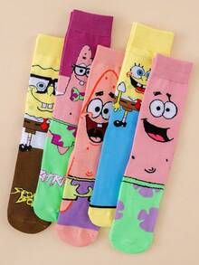SpongeBob SquarePants 1/3/5/8/10 Pairs Kawaii Cartoon Crew Socks, Cute Novelty Character Socks, Multi-Pack (Random) - Multicolor - View 10
