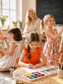 3 piezas/Set Vestido para Niñas con Estampado Floral + Estampado a Rayas + unicolor con Volantes Acanalados y Cuello Cuadrado, Adecuado para Uso Diario, Escuela, Vacaciones y Fiestas, Temporada de Regreso a la Escuela - Multicolor - Ver 10