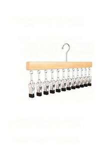 1 12-Clip Wooden Hat Rack, Clothes Drying Rack, Suitable For Underwear, Ties, Camisoles, Scarves, Belts, Home Storage And Organization Rack, Suitable For Bathroom, Bedroom, Closet, Wardrobe, Home, Dormitory, Simple Spring Style, Summer Tops - Silver - View 11