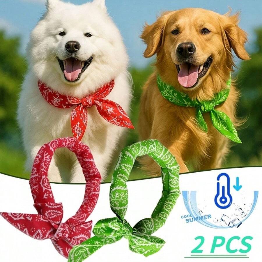 2pcs Dog Cooling Neck Bandana - Breathable Reusable Summer Cooling Scarf, Adjustable For Different Dog Breeds And Sizes, Suitable For Outdoor Activities, Medium Dogs Can Tie And Wear, Hand Washable Cooling Accessory