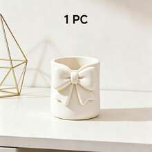 1pc Cream Style Bow Mini Toothbrush Cup, Cute Desktop Storage Box, Multi-Functional Toothbrush & Toothpaste Holder, Mini Vase Small Potted Plant Decor, Bathroom Vanity Desktop Organizer, Dorm Home Decor, Makeup Brush Holder - Multicolor - View 9