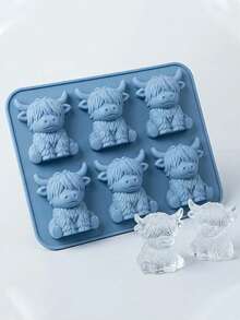 6pcs Mini Highland Cow Silicone Ice Trays, Cute 3D Ice Molds, Reusable And Easy To Release, Suitable For Drinks, Baking, Parties And Gifts, Kitchen Essential - Multicolor - View 3