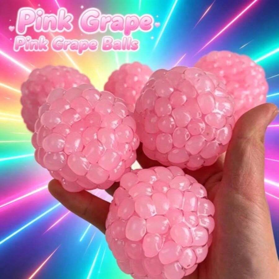 1pc Transparent Pink/Blue Grape Cluster Squeeze Ball, Transparent Bead Fruit Shaped Stress Relief Fingertip Toy, Soft TPR Material Anxiety Relief Toy, Ideal Birthday Gift, Holiday Gift, Couple Gift, Daily Gift, Party Favor, Essential For Stress Relief