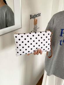 Bolso versátil nuevo de primavera/verano, con estampado de lunares, bolso de mano de mujer de moda multiusos de paja tejida de colores en forma de sobre - Blanco - Ver 8