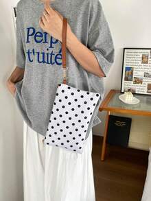Bolso versátil nuevo de primavera/verano, con estampado de lunares, bolso de mano de mujer de moda multiusos de paja tejida de colores en forma de sobre - Blanco - Ver 9
