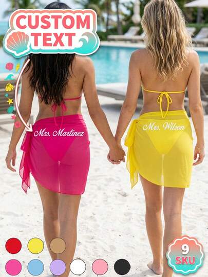 Vestido envolvente de playa con texto personalizable, adecuado para vacaciones en la playa, fiestas de novia soltera y salidas de chicas. Es un accesorio de playa para novias, damas de honor y novias al elegir atuendos para viajes a islas o fiestas previas a la boda.