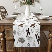 1pc Aviation Theme Table Runner - Vintage Airplane And Flight Map Design, Brown Airplane Print On Beige Background - Durable Fabric Suitable For Kitchen, Dining Room, Living Room, Party Decoration - Aviation Enthusiast Home Decor, Pilot Gift, Flight Route Table Setting - Decorative Table Runner For Airplane Fans, Airplane Print Decor, Fashionable Table Centerpiece - View 5