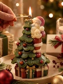 1pc 3D Smiling Santa Claus, Christmas Tree, Christmas Gift All-In-One Candle Silicone Mold (Holding Gift) - Reusable Aromatherapy Candle Mold, Suitable For Epoxy Resin/Cement/Clay/Plaster DIY Crafts, Compatible With Paraffin/Soy/Gel Wax, Ideal For Christmas Decoration And Holiday Gifts - Silicone Mold - View 6