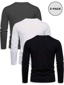 SU ER 3pcs/Pack Men's Printed Long Sleeve T-Shirts - Multicolor - View 2