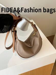 Premium Elegant Colorblock Shoulder Bag, PU Material, Minimalist Stylish Adjustable Strap Crossbody Bag, Versatile Underarm Bag For Travel, Shopping, Commuting And Daily Use, Women's Bag - Coffee - View 10