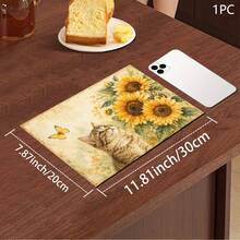 1pc Pet Sunflower Print Pattern Drainage Mat/Absorbent Mat/Drying Mat Coffee Machine Tableware Drying Mat - Absorbent Polyester Tabletop Protector With Rubber Non-Slip Backing, For Kitchen Countertop Decoration - Home Bar And Dining Table Placemat - Multicolor - View 8