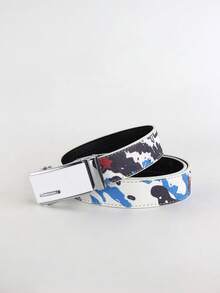 1 pièce Ceinture à boucle automatique en métal avec motif camouflage graffiti, style punk de rue, convient pour le port quotidien, les déplacements, les fêtes, les anniversaires, les cadeaux, la rentrée scolaire, toutes les saisons - Multicolore - Voir 8