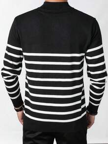 ZYNTH BALENO Men's Fashion Autumn/Winter Striped Zip Collar Long Sleeve Sweater, Suitable For Gym, Running, Hiking, Black - Black - View 4