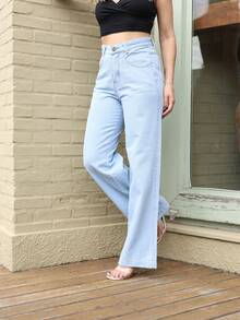 Wide Leg Jeans Women's Fashion - 淺藍色 - 查看 3