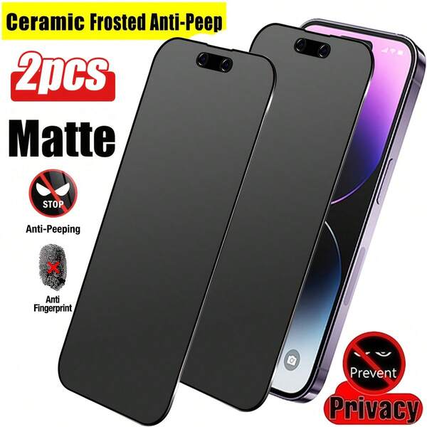CASECOPS 2pcs Ceramic Matte Privacy Screen Protector For 17 Pro Max (6.9 Inch), Soft Material, Full Coverage Design, Anti-Peeping, Anti-Glare, Anti-Fingerprint, Anti-Oil, Anti-Scratch, Compatible With Various Phone Cases