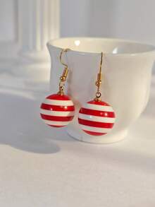 1 Pair Y2K Hot Girl Colorful Striped Acrylic Ball Earrings, Cute Candy Dopamine Color Block Versatile Girl Ear Hooks - Striped Earrings - View 8