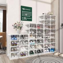 Collapsible Shoe Boxes Clear Plastic Stackable, Quick Setup Drop Front Shoe Organizer, Display Storage Cabinet For Sneakers10 T - 8 Tiers 16 Pairs - View 2